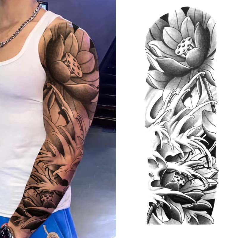 Flower Sleeve tattoo - Lotus Flower Temporary Sleeve Tattoos – neartattoos